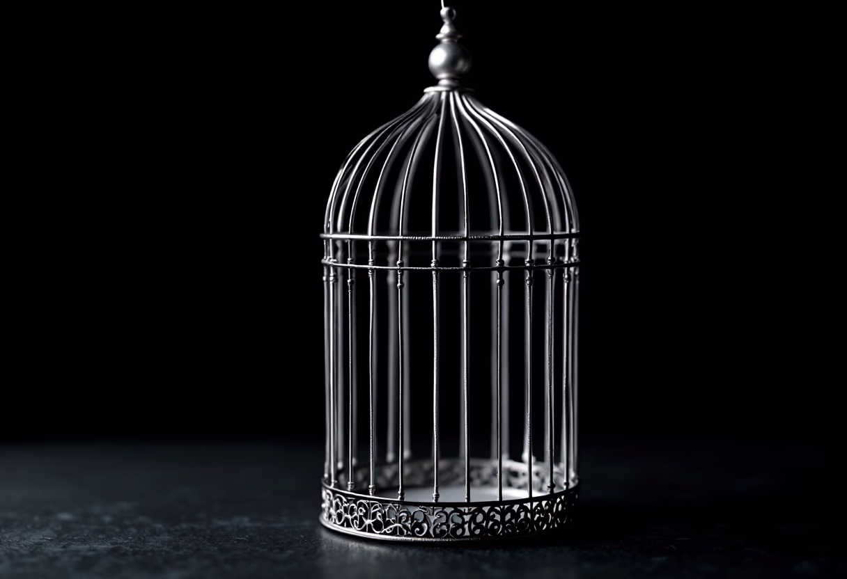 image of bird cages on display (for a pet store)