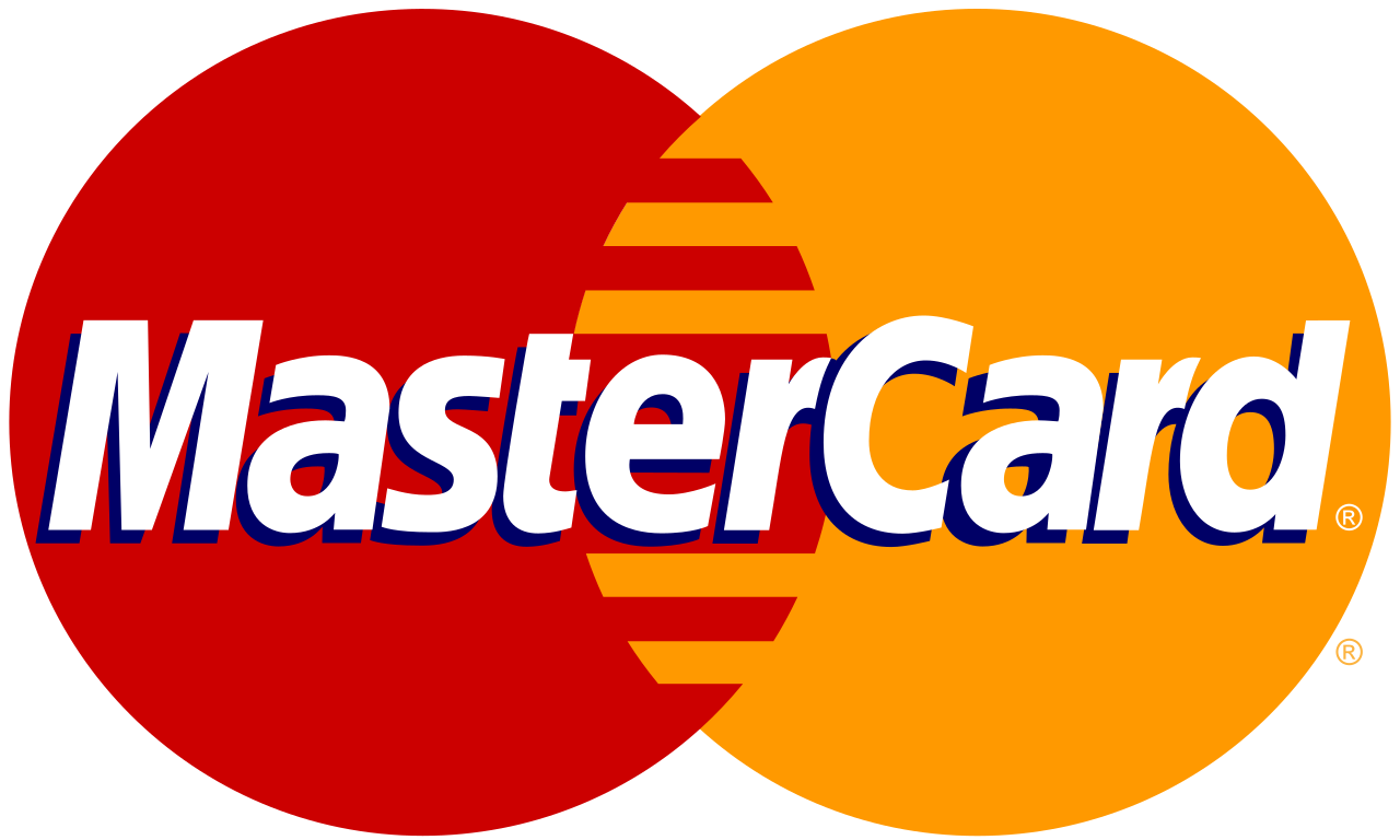 MasterCard logo with overlapping red and orange circles and white text.