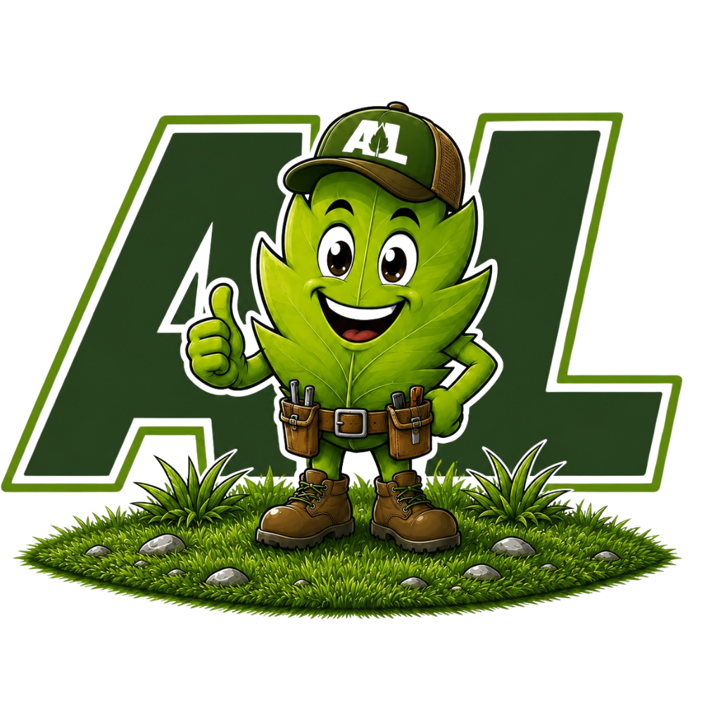 Leafy, the Andrae's Landscaping mascot, giving a thumbs up