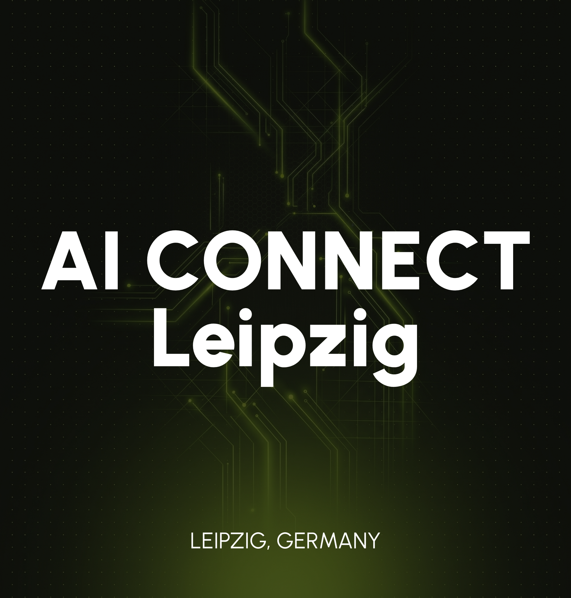 "AI CONNECT ZÜRICH" text in bold white letters on a black background with green diagonal accents, alongside small logos for ONE BANKING and THE POWER OF AI.