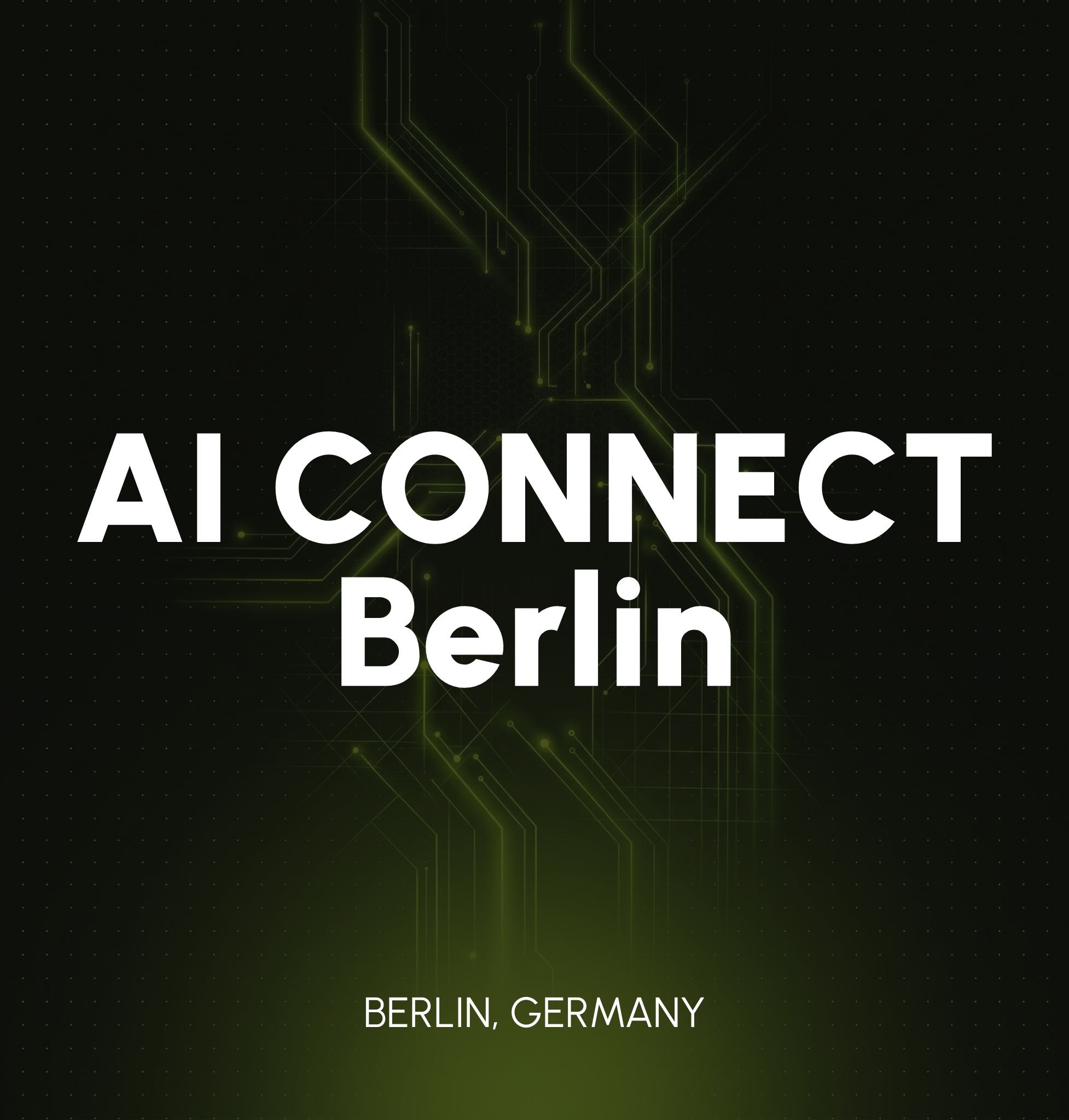 "AI CONNECT ZÜRICH" text in bold white letters on a black background with green diagonal accents, alongside small logos for ONE BANKING and THE POWER OF AI.