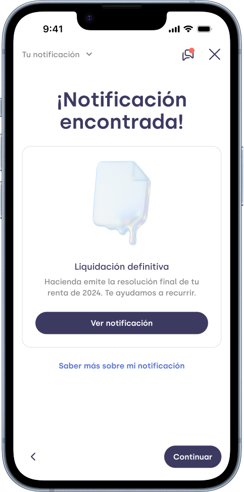 App de TaxDown: notificación de Hacienda encontrada