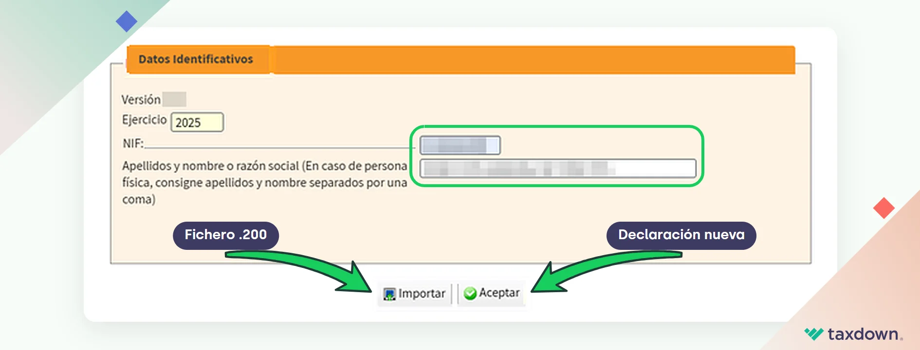 Ventana Datos identificativos de Sociedades WEB para empezar el modelo 200