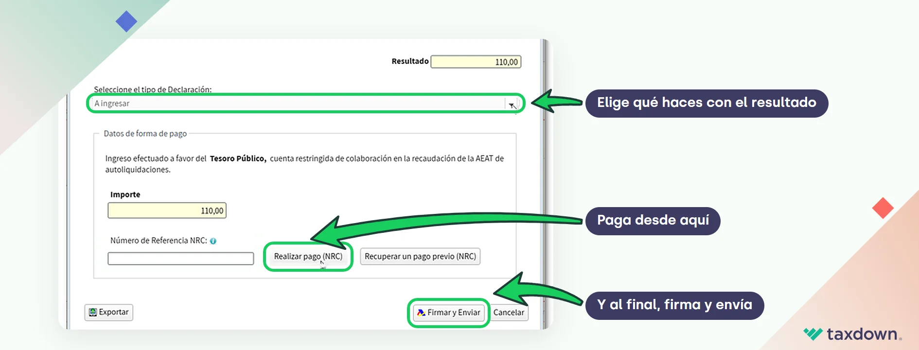 Ventana Formalizar Ingreso/Devolución del modelo 200 para pagar o pedir la devolución