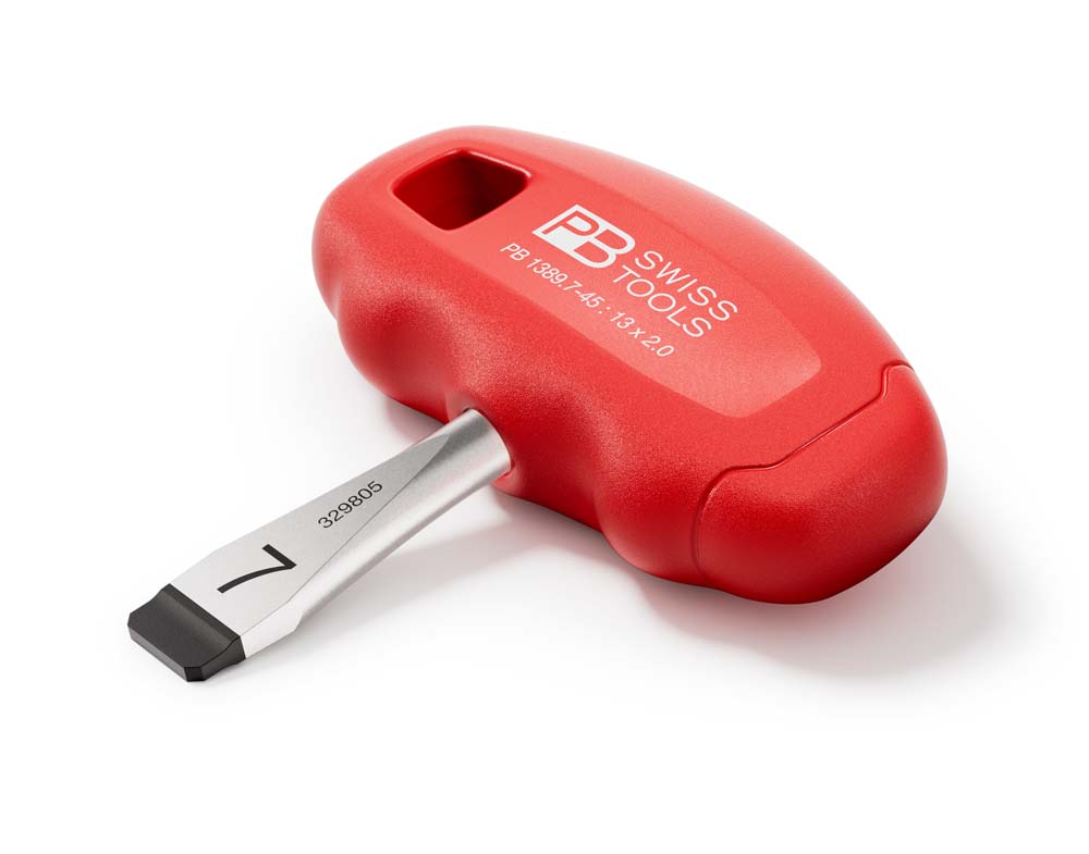 PB Swiss Tools Schraubenzieher mit rotem Griff, Modell PB 1389.7-45, 13x2.0 mm, Schlitzschraubendreher