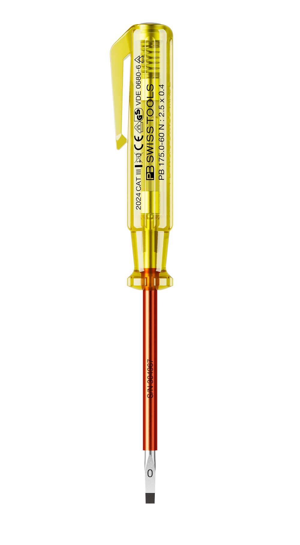 PB Swiss Tools Phasenprüfer Modell PB 175.0-60N, 2.5x0.4 mm, gelber transparenter Griff