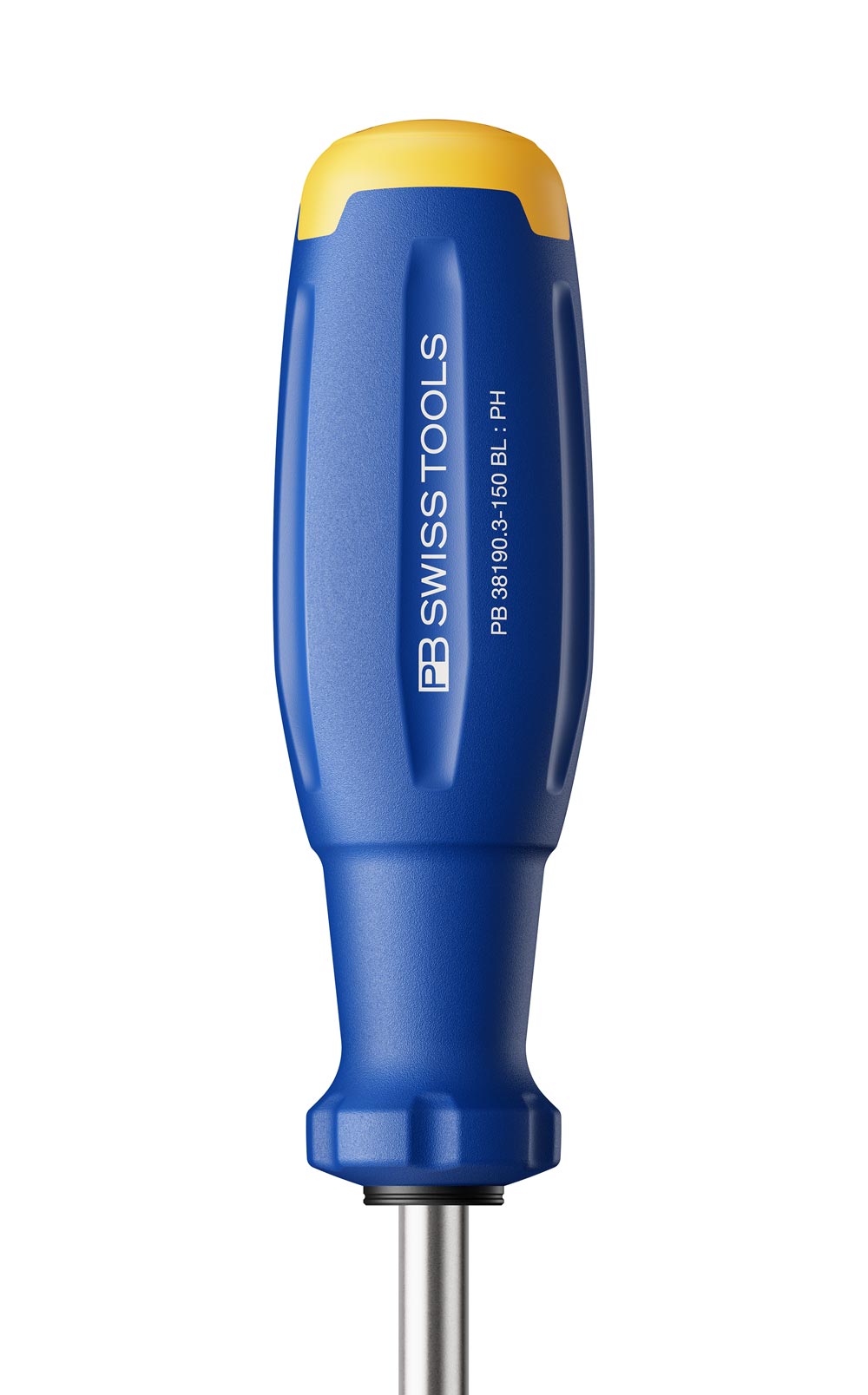 PB Swiss Tools Schraubenzieher mit blauem Griff und gelbem Kopf, Modell PB 38190.3-150 BL