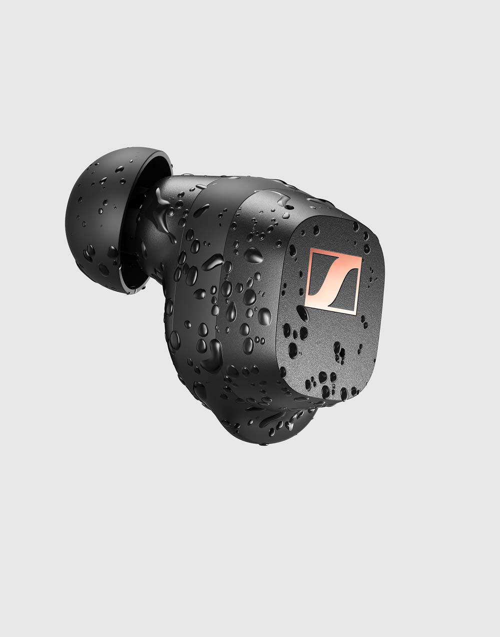 Sennheiser CX True Wireless In-Ear-Kopfhörer in Schwarz mit Wassertropfen, schweissfest und spritzwassergeschützt