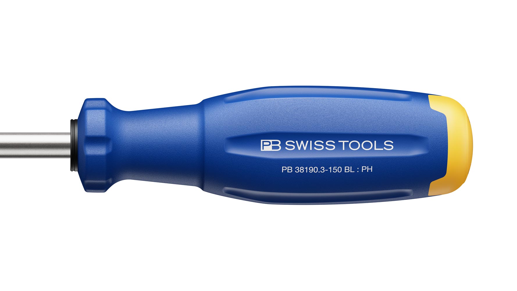 PB Swiss Tools Schraubenzieher mit blauem Griff und gelbem Kopf, Modell PB 38190.3-150 BL