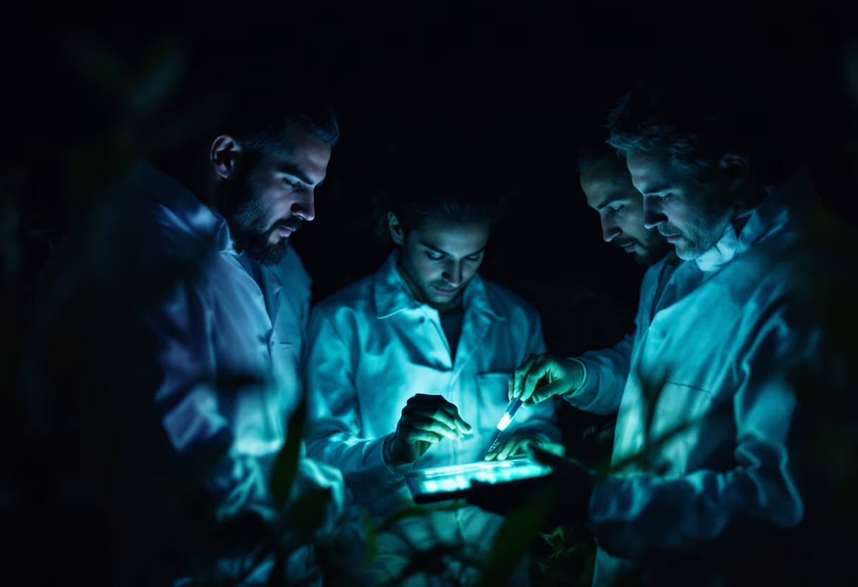 team collaborating over crop data