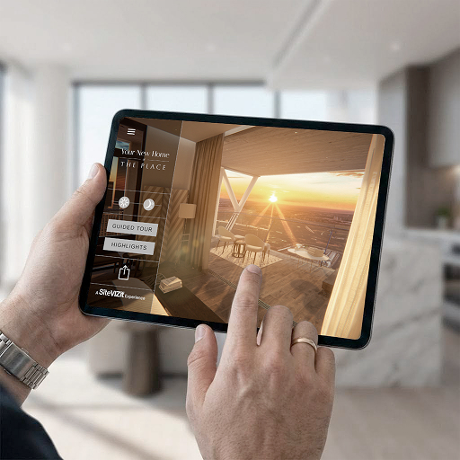 Holding an iPad looking at SiteVIZit