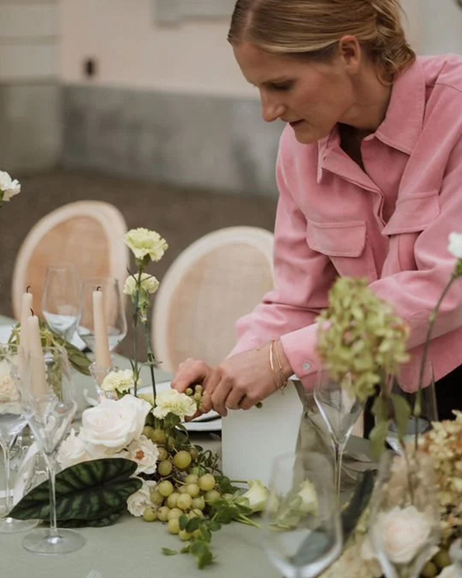 Roberta dressing a tablescape