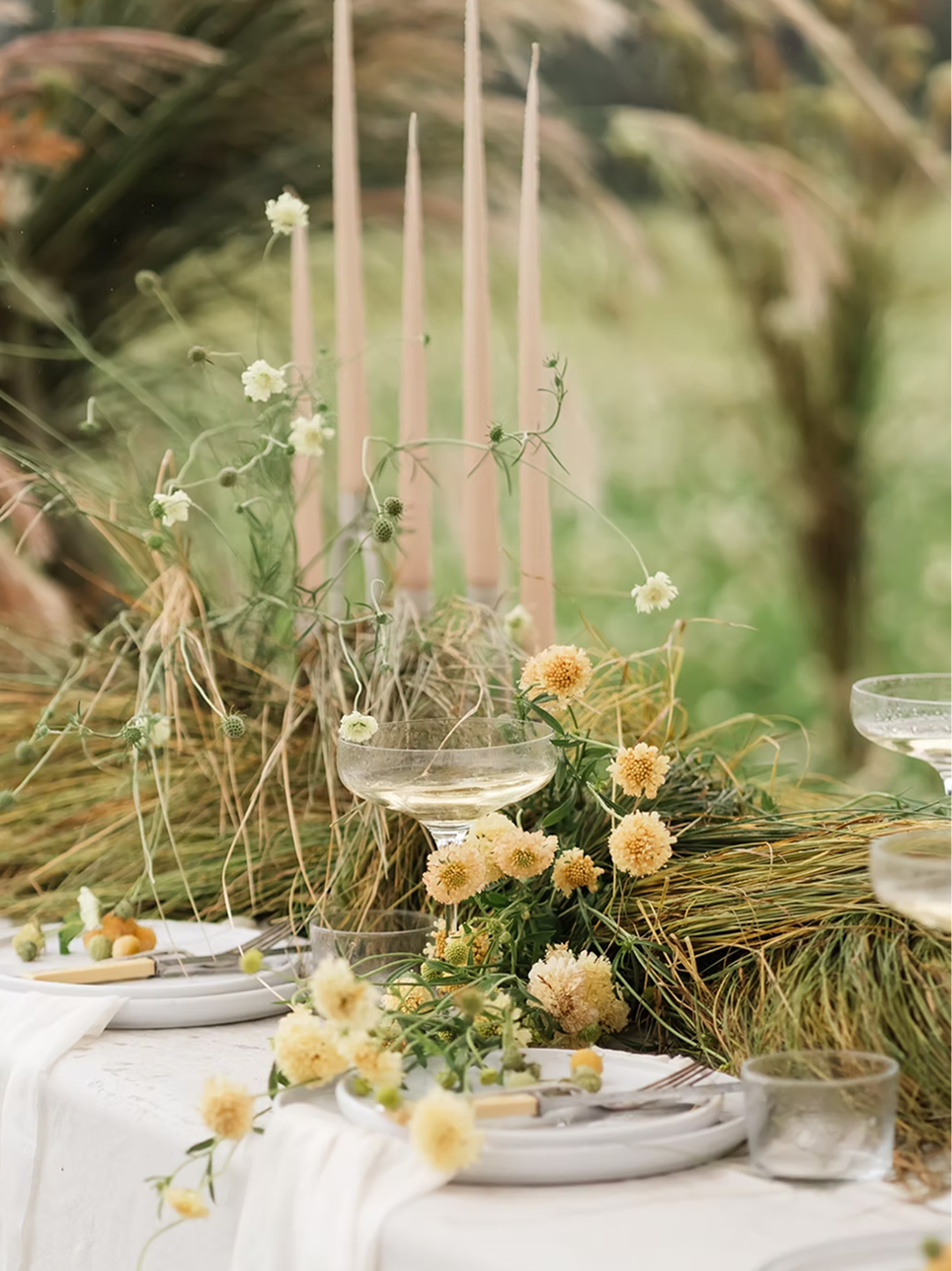Flowers and candles on a table