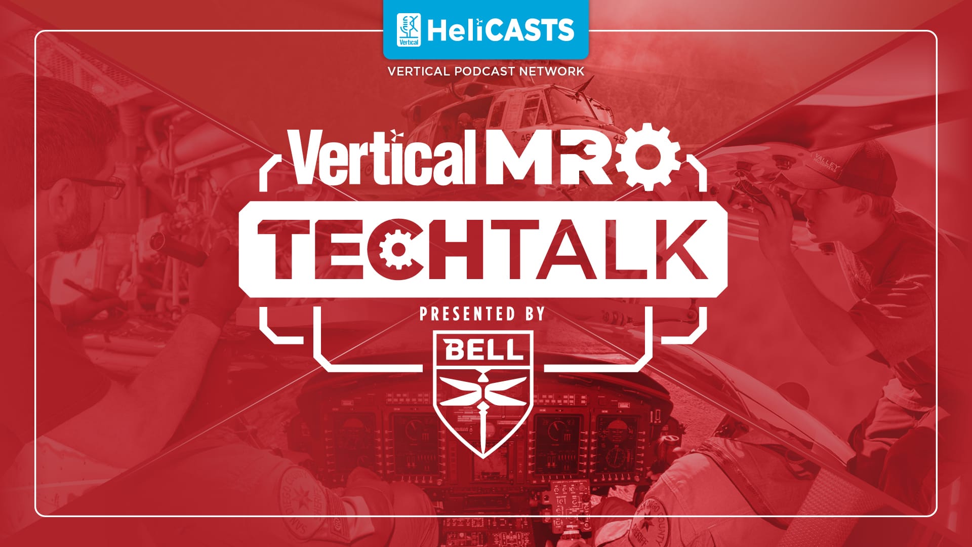 Graphic promoting "Vertical MRO TechTalk," presented by Bell, featuring a red background and