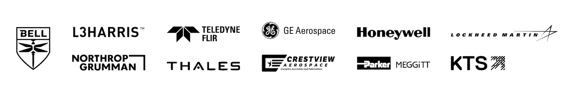 Logos of defense and aerospace companies including Bell, Northrop Grumman, and Lockheed Martin.