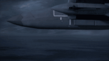 A sleek, stealth aircraft glides over dark waters under a cloudy sky.
