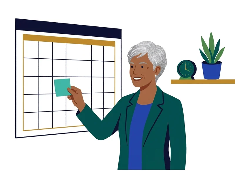 Illustration of a woman placing a note on her weekly calendar