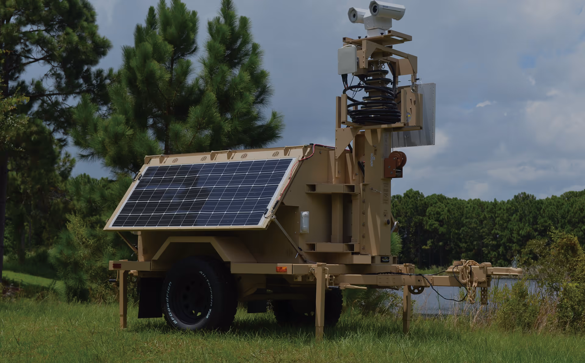 Solar surveillance trailer with a telescoping camera mast