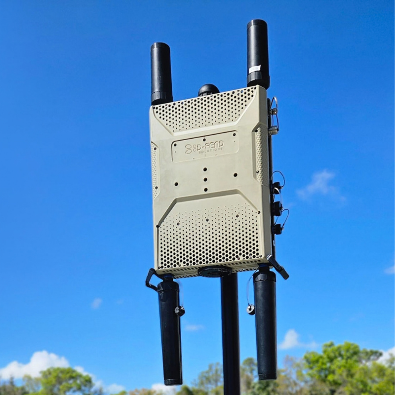 BlueSky Mast 200 Sidekick Series tripod carrying a D-Fend EnforceAir2 on a dock