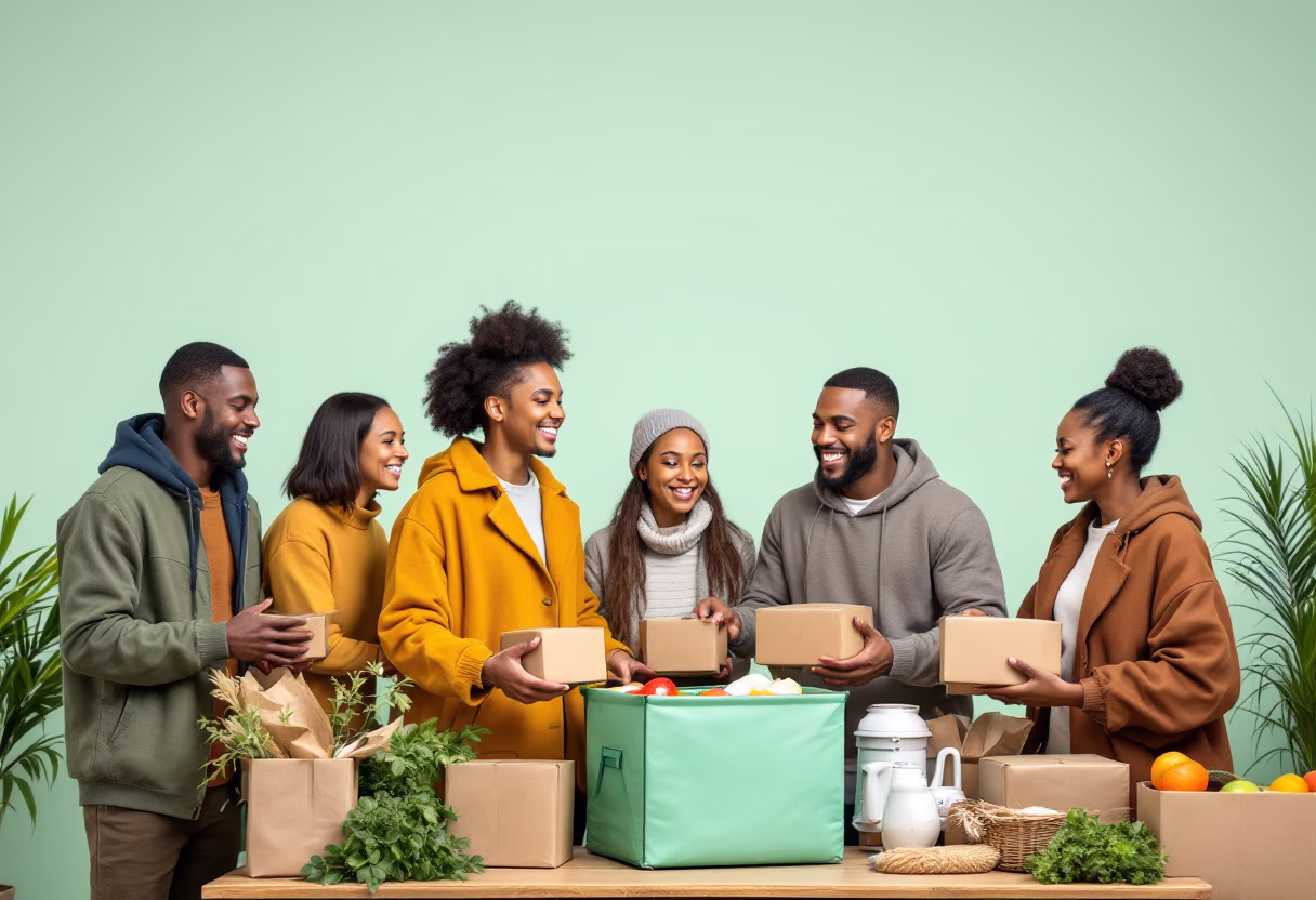 image of volunteers working at an event (for a humanitarian aid nonprofit)