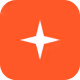 White four-point star shape on an orange rounded square background.