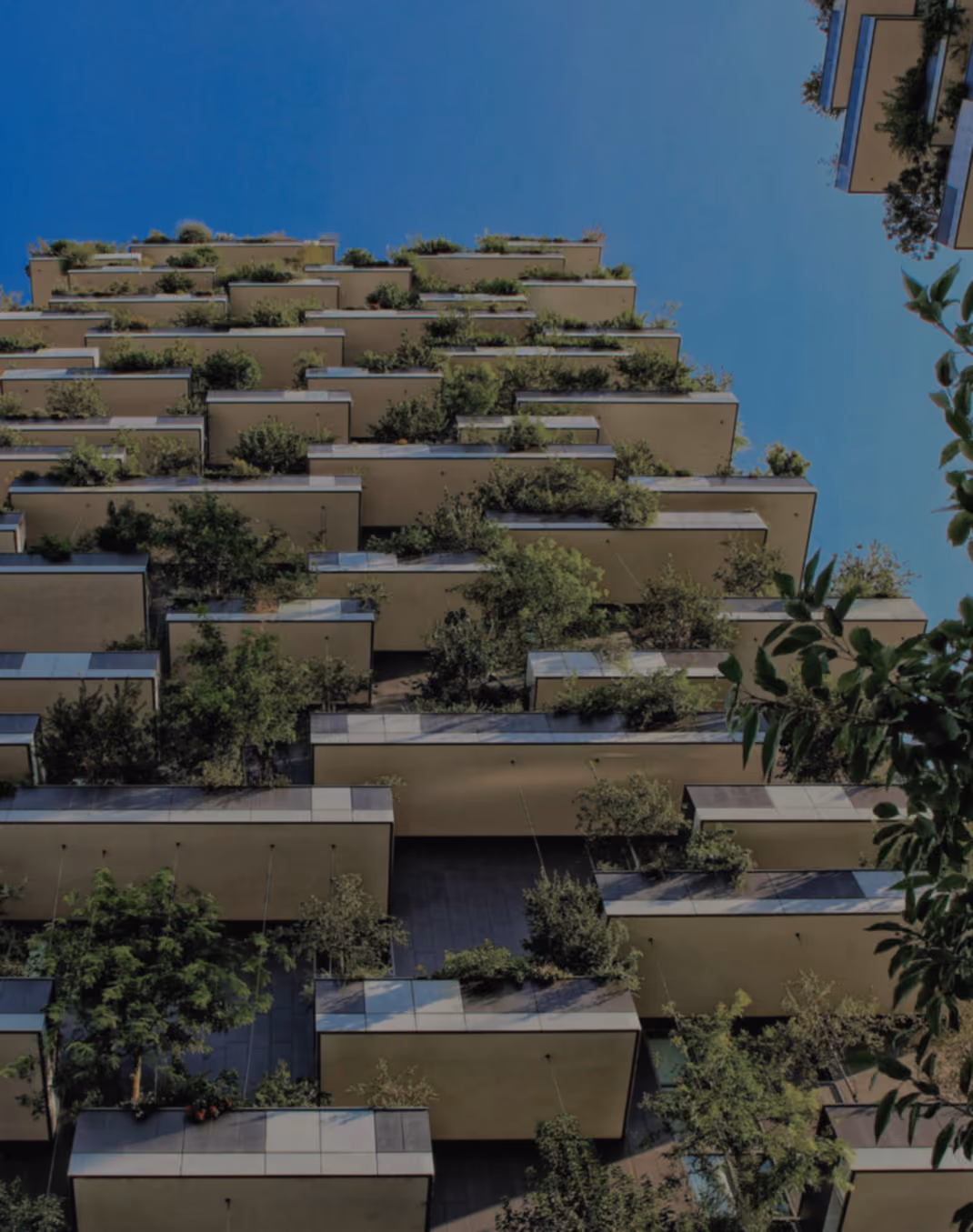 building with trees on it making it look like a vertical forest