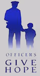 Silhouette of a police officer holding hands with a child against a white background with text 'Officers Give Hope'.