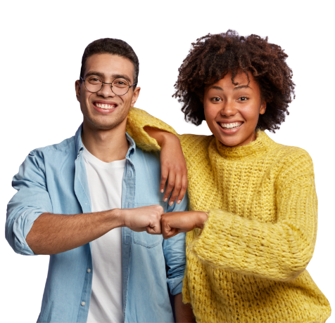 A young man and woman giving each other a fist bump