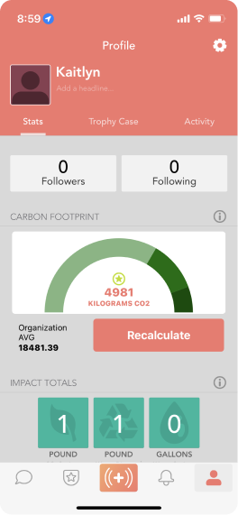 JouleBug Mobile App Profile featuring Carbon Calculator 
