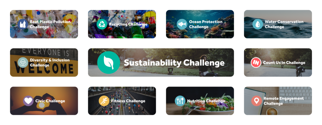 A collage of different themed challenges available on JouleBug