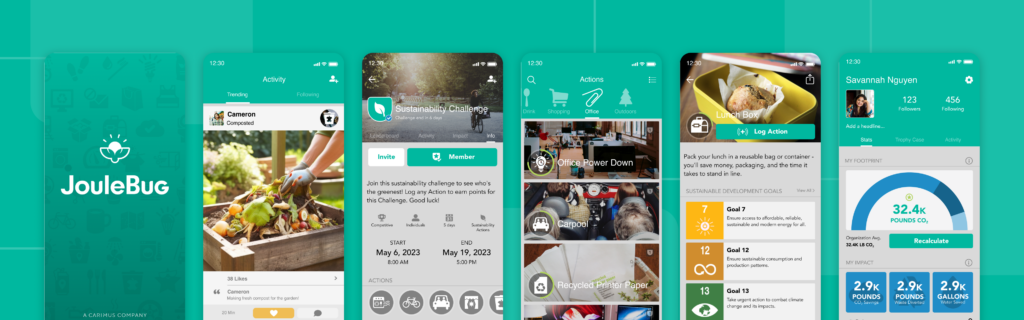 JouleBug Employee Engagement for Sustainability, Employee Climate Action Hub product screenshots