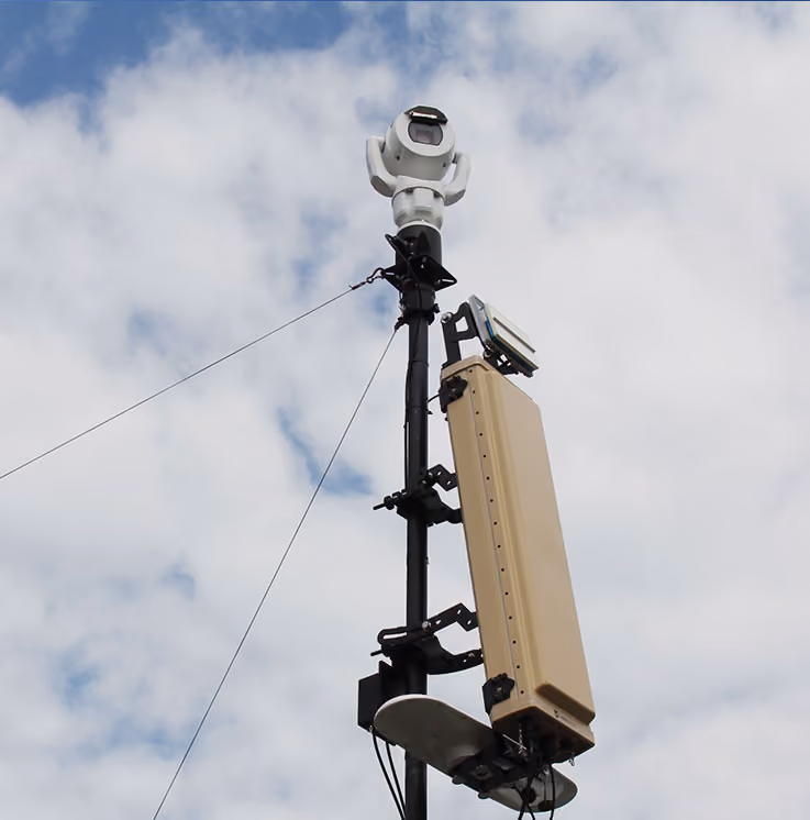 BlueSky Mast 350 Lift Series with ATSC Sentinel security and surveillance system, configuration diagram, ISR and sensing application