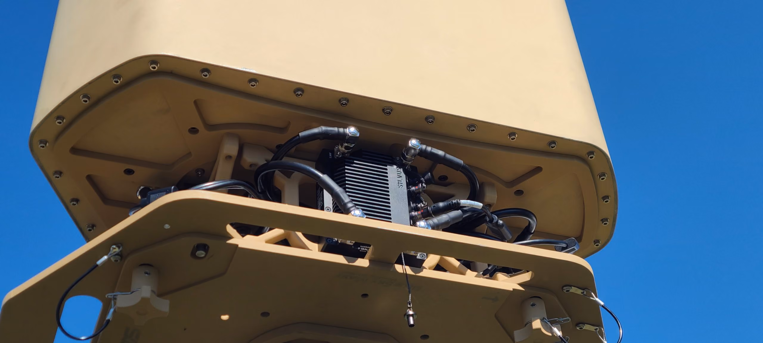 BlueSky Mast 350 Lift Series with Silvus Technologies StreamCaster MANET radio kit, deployed in the field, tactical communications application