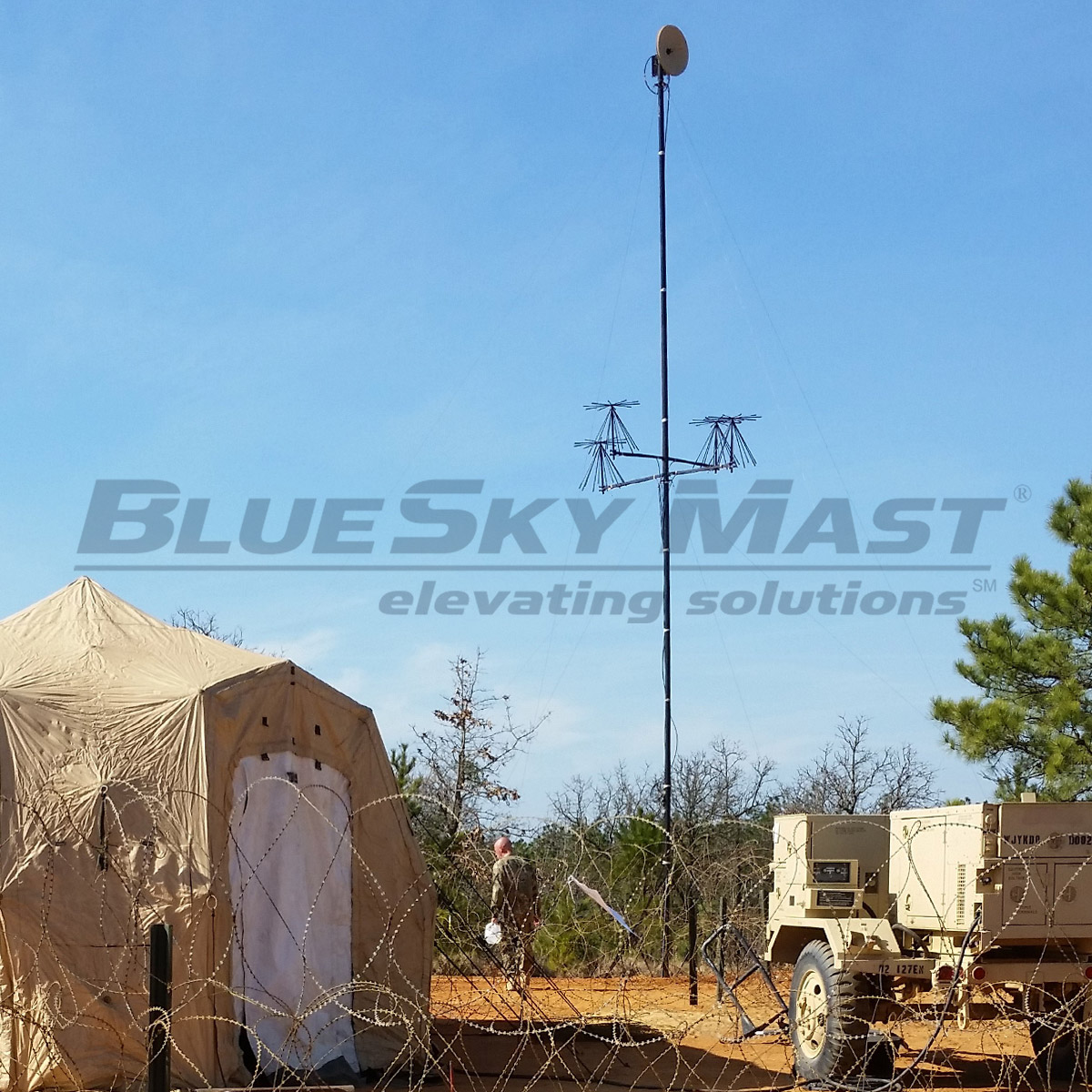 BlueSky Mast with tactical radio and wireless data payload, Tactical Communications