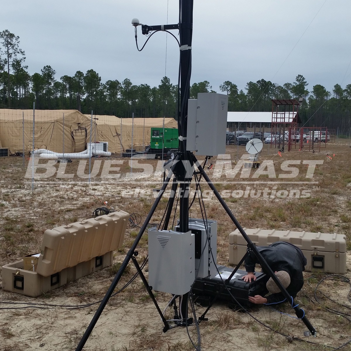 BlueSky Mast 350 Lift Series with tactical radio and wireless data payload, Tactical Communications
