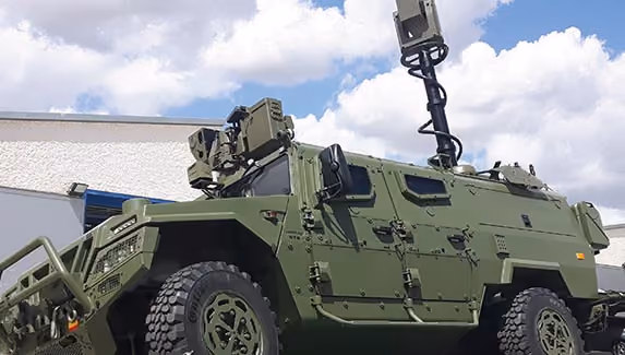 MEC Series telescoping mast on an armored vehicle