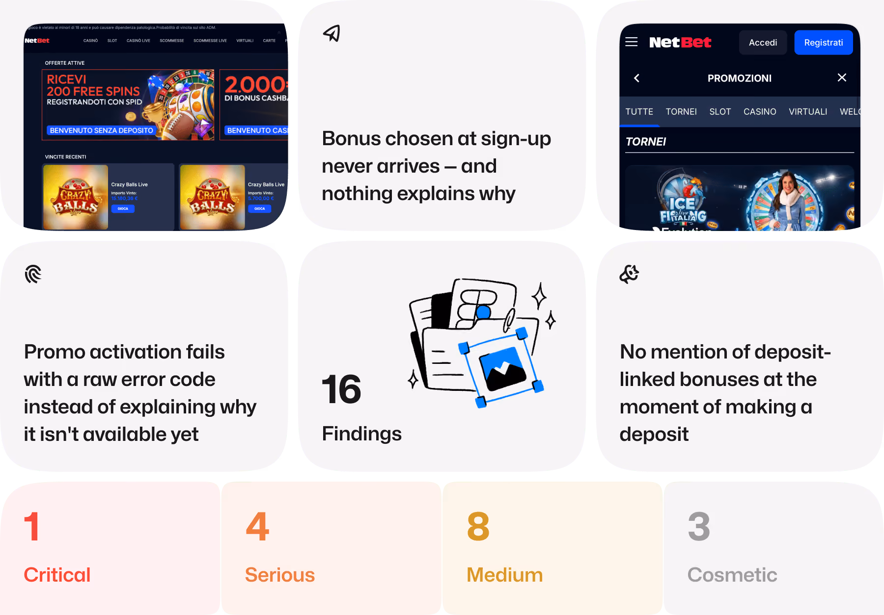 NetBet promotions flow: 16 findings, 1 Critical