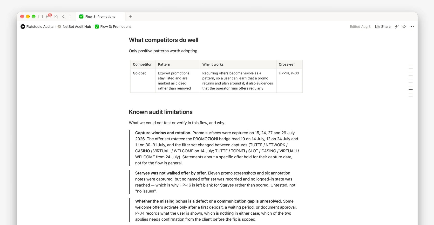 NetBet Audit Hub — Promotions limitations and competitor patterns