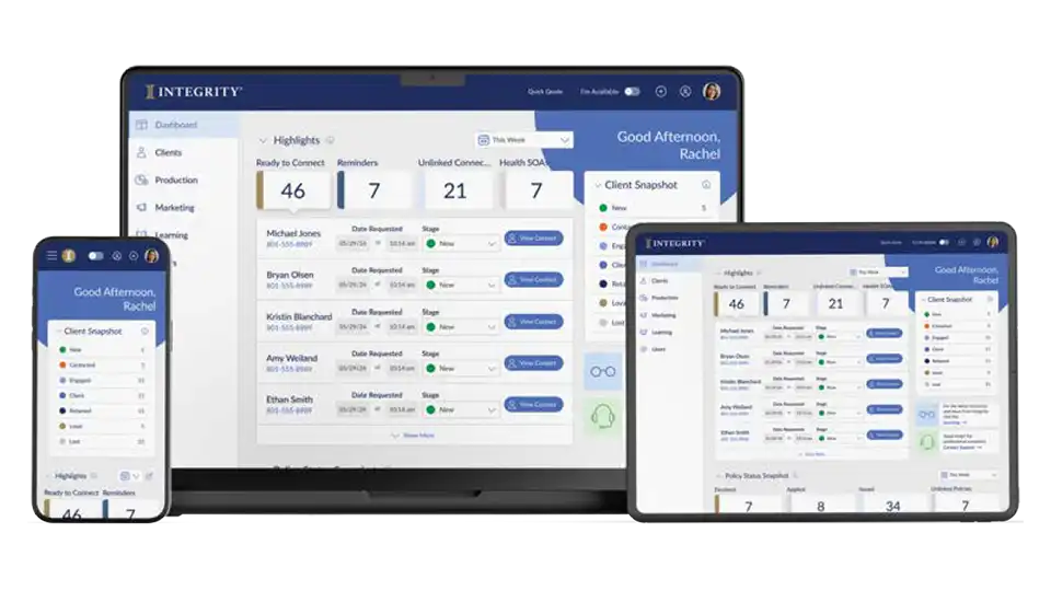 IntegrityCONNECT screens