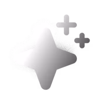 Silver star with two smaller plus signs on a black background.