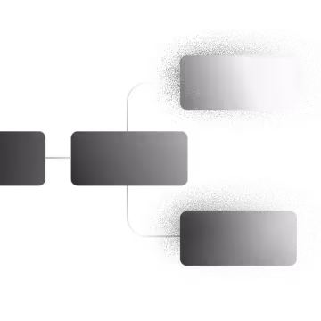 Diagram with one central rounded rectangle connected by lines to two rounded rectangles on the right, all in grayscale with blurred edges.