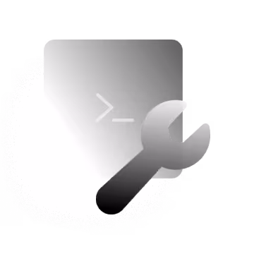 Icon of a wrench over a terminal window with a command prompt symbol, representing software or system configuration.