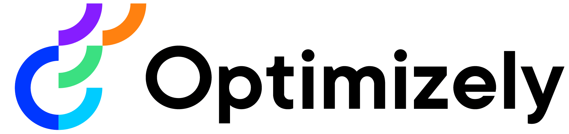 Optimizely logo with colorful interlocking semicircles in blue, turquoise, green, purple, and orange.