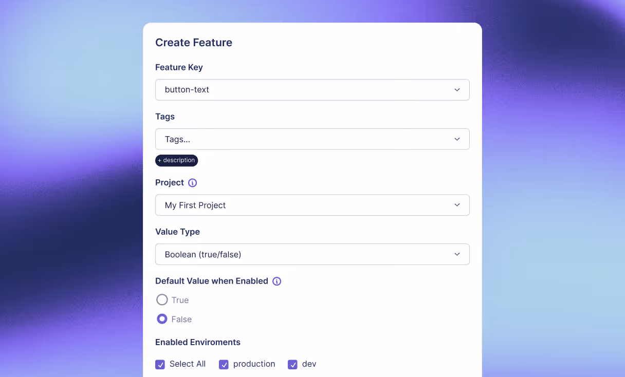A screenshot of a purple background with the text create features.