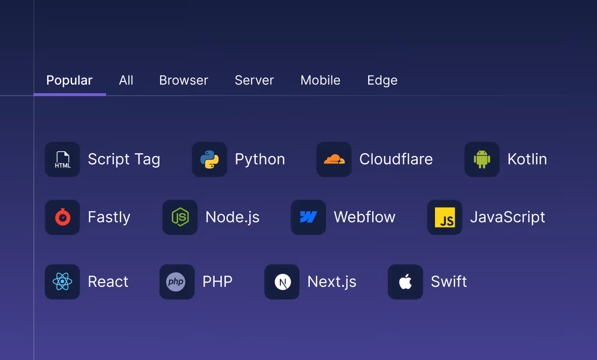 A purple background with a bunch of different icons.