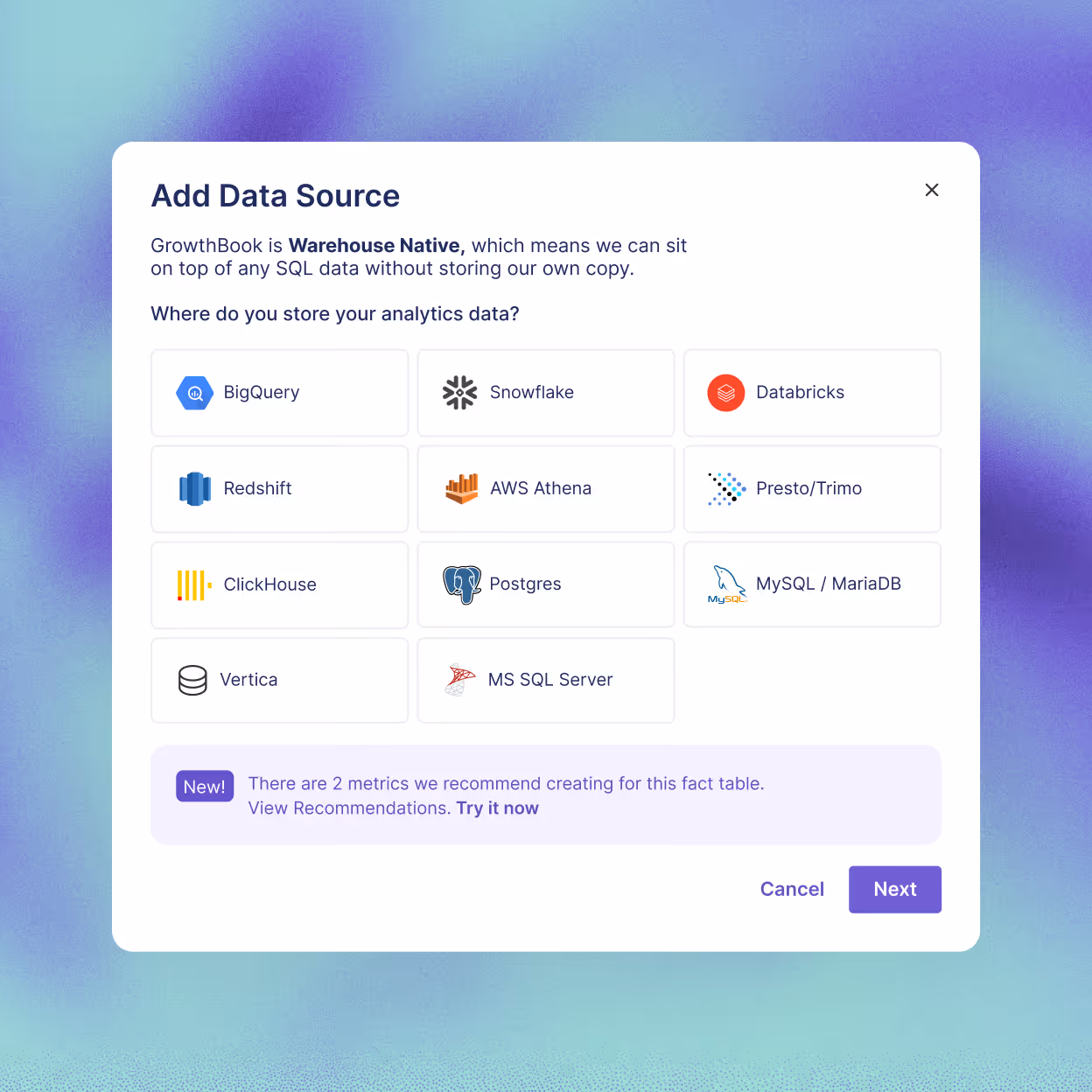 A screenshot of a web page with the add data source button highlighted.