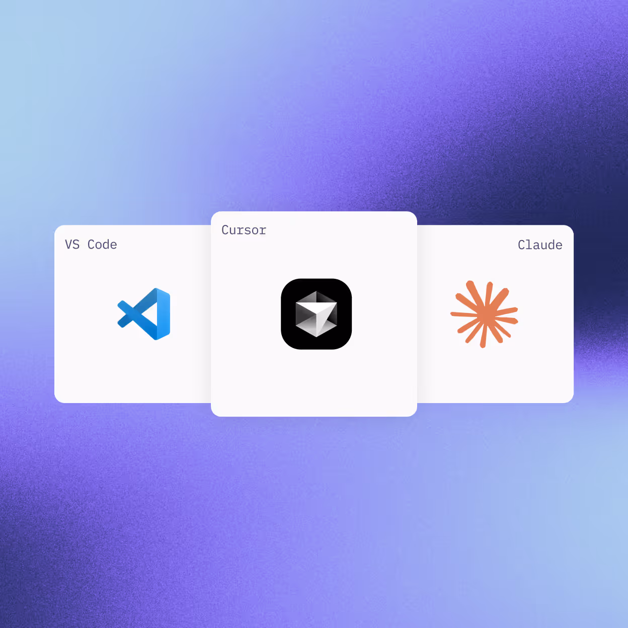 A purple and blue background with two different icons.