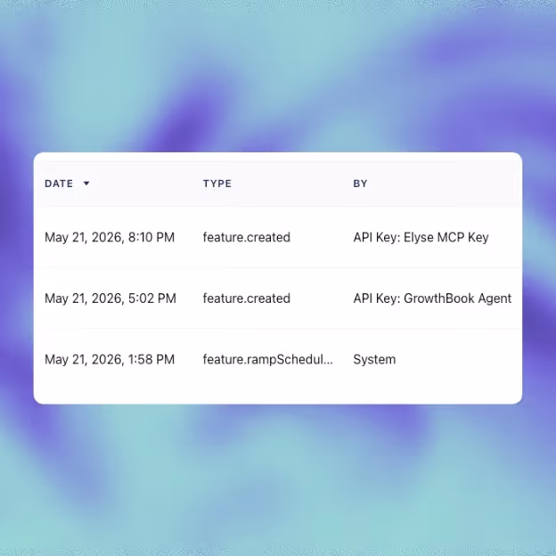 GrowthBook feature flag audit log screenshot
