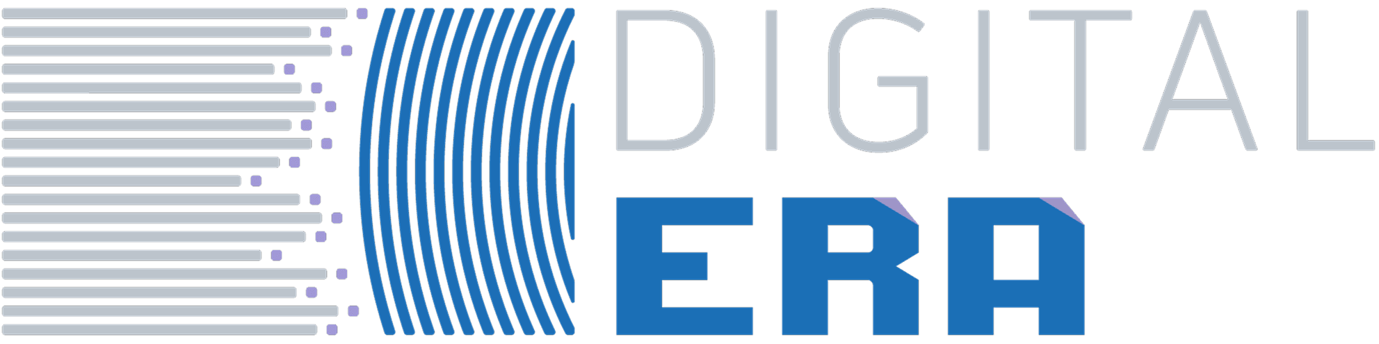 Text reading 'DIGITAL ERA' with stylized digital dots and blue curved lines forming a rectangular shape on the left.