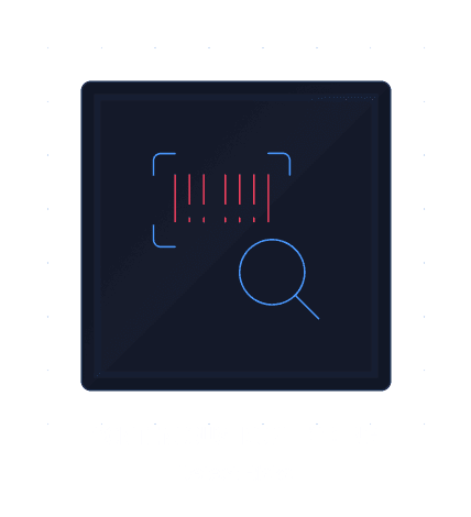 Icon showing a magnifying glass examining a barcode with the text 'CONTINUOUS MONITORING Detect Risks'.